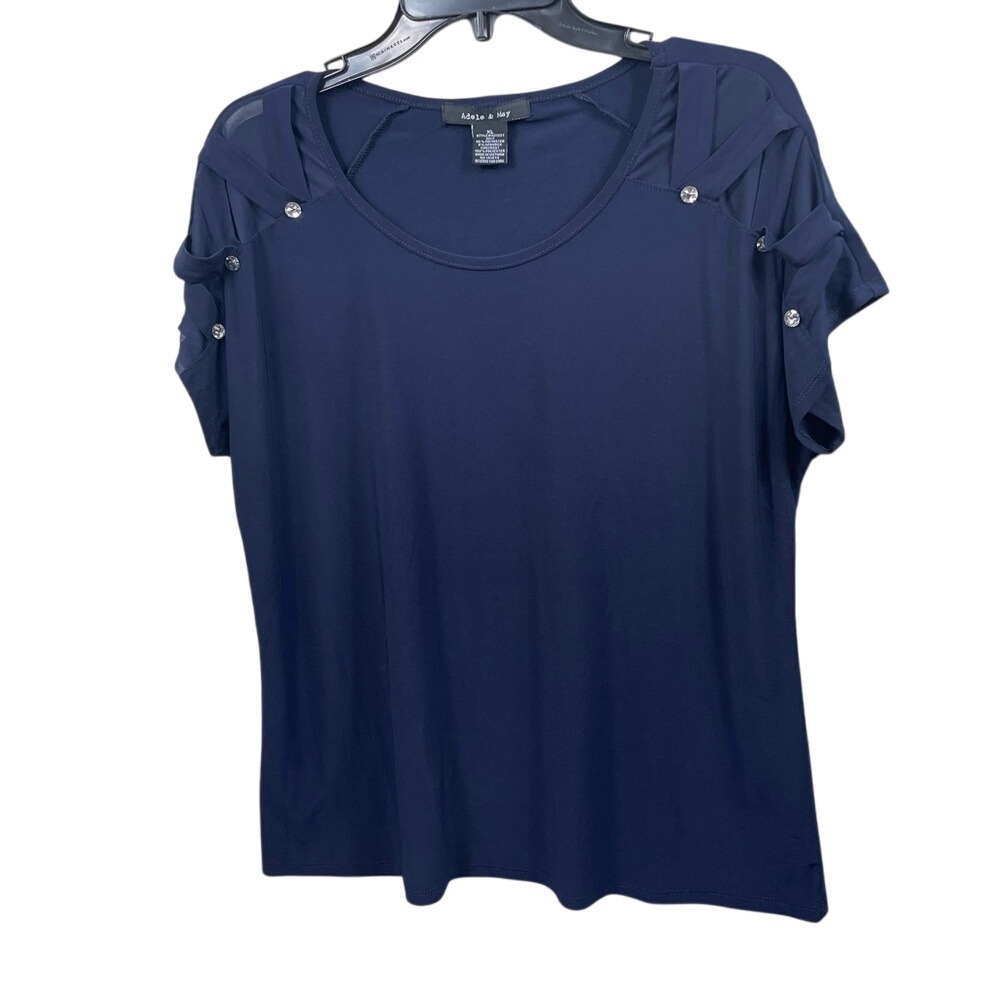 Adele &‎ May Navy Blue Embellished Sleeve Tunic Top Women XL Short Sleeve
